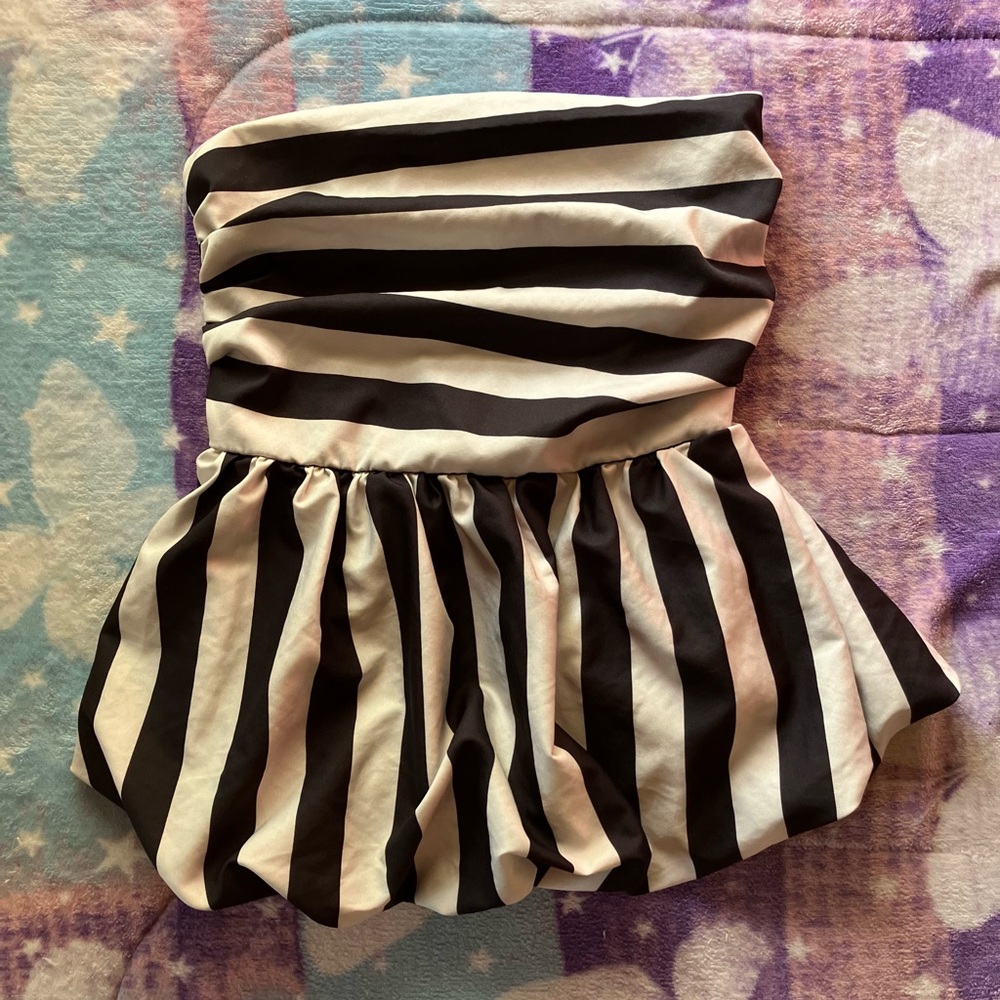 Black and White Asymmetrical Ruched Tank Top
